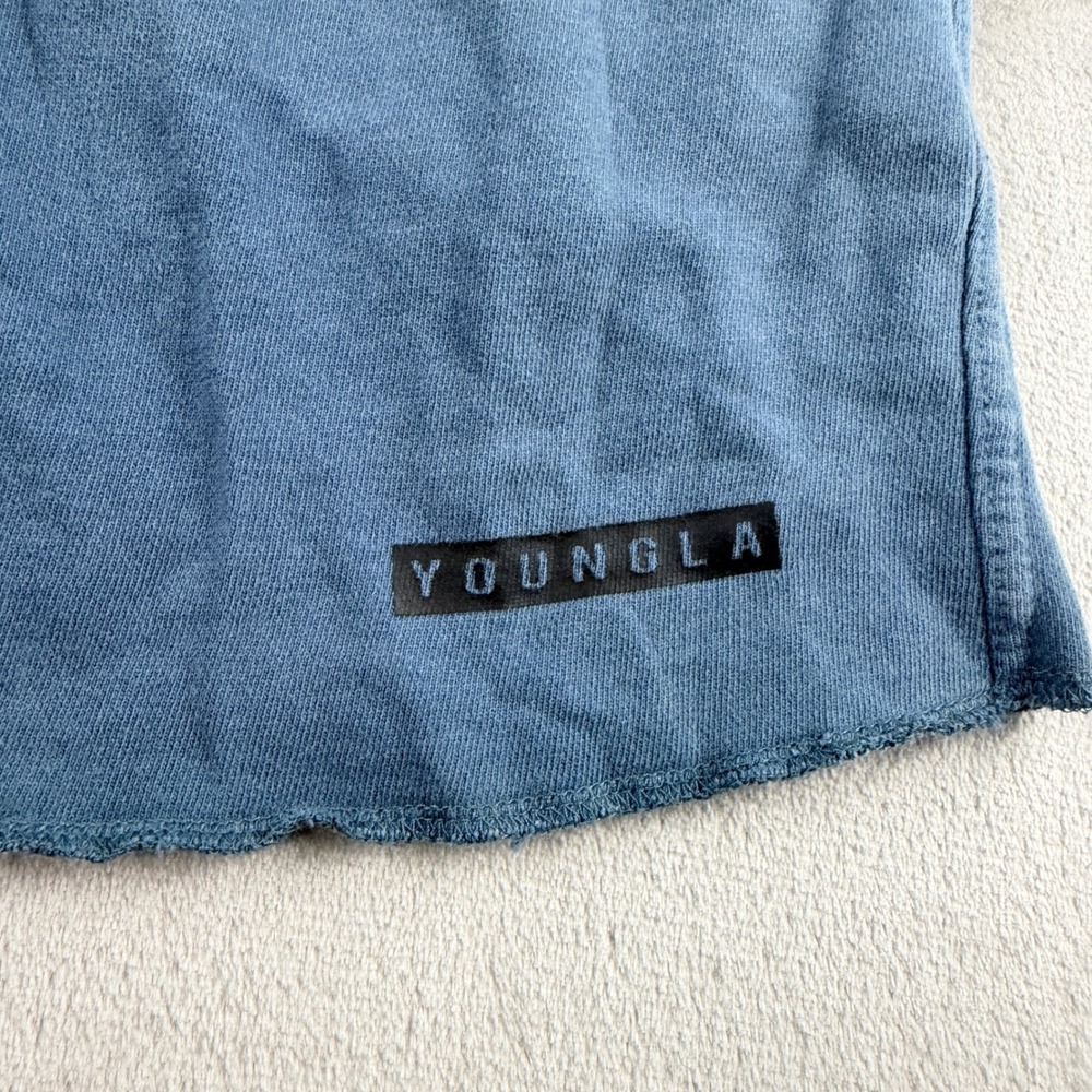 YoungLA Men's XL Raw Gym Shorts Blue XL Cotton Drawstring Athletic Sweat Shorts - Picture 9 of 12